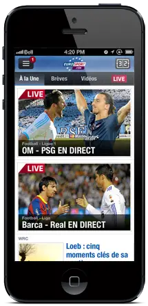 Sport TV en direct sur téléphone iPhone