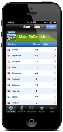 Le football en direct sur téléphone iPhone