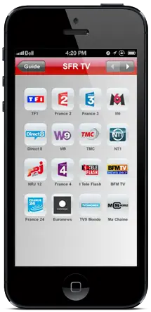 SFR TV en direct sur téléphone iPhone